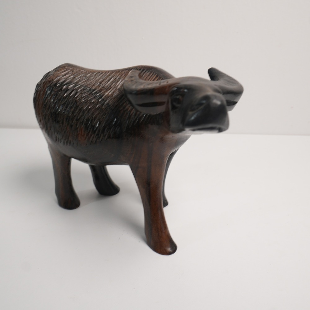 Vintage Iron wood Water Buffalo Figurine Brown Hand Carved Statue Decor